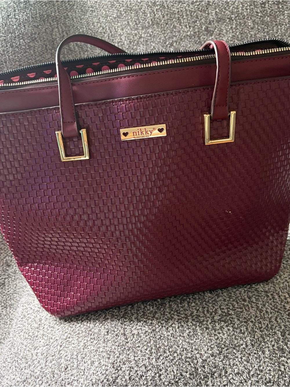 Nikky Burgundy Woven Tote Bag by Nicole Lee